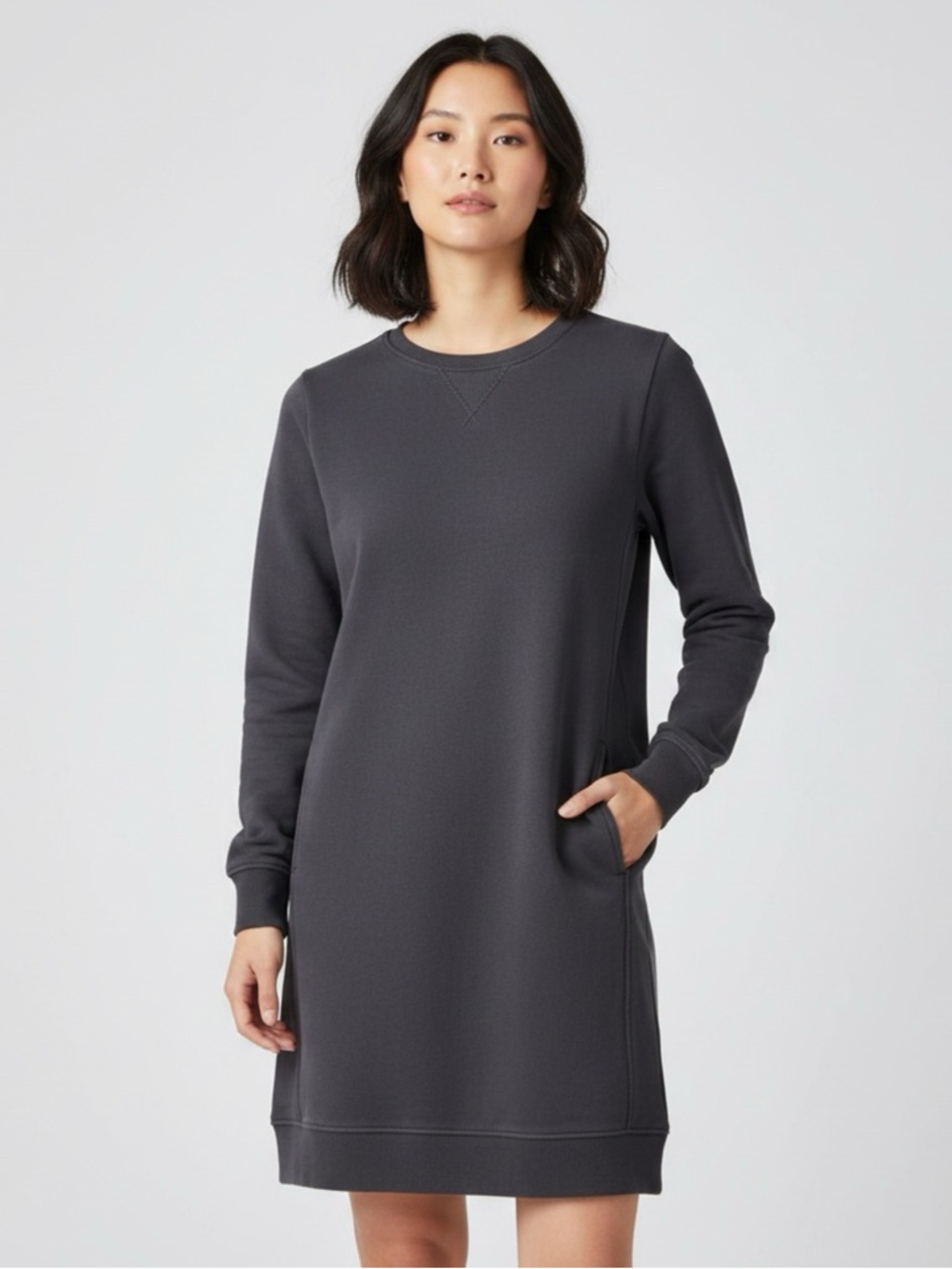 Pact Downtime Organic Sweatshirt Dress Grey Garment Long Sleeve Crew